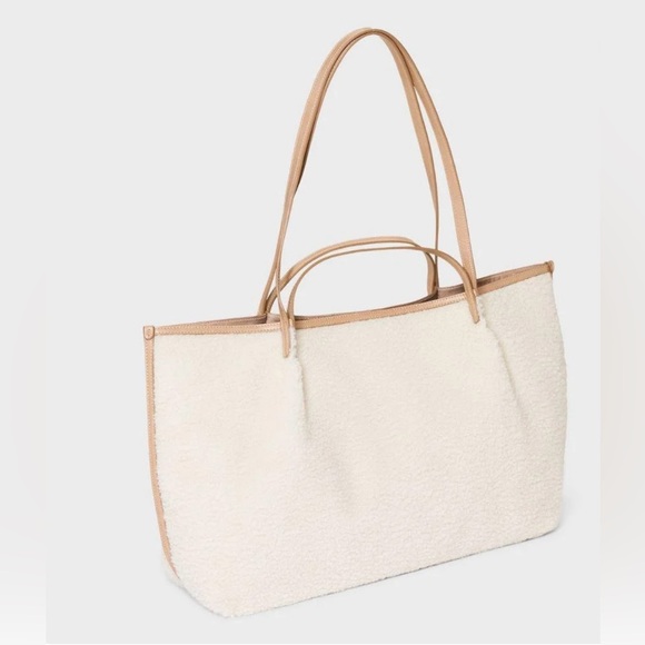 Large Faux Sherpa Fleece TOTE BAG, natural white. Interior pockets&double straps - Picture 1 of 10